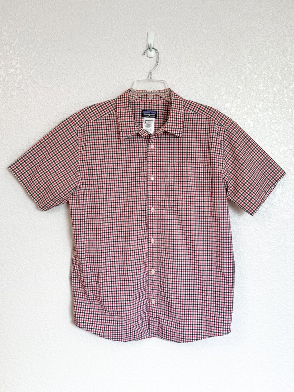 Patagonia Plaid Shirt Men's Large Short Sleeve Organic Cotton Button Up Outdoor